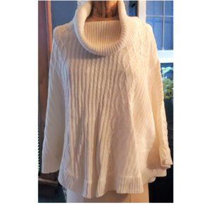Cream Cable Knit Sweater Poncho with Silver Thread